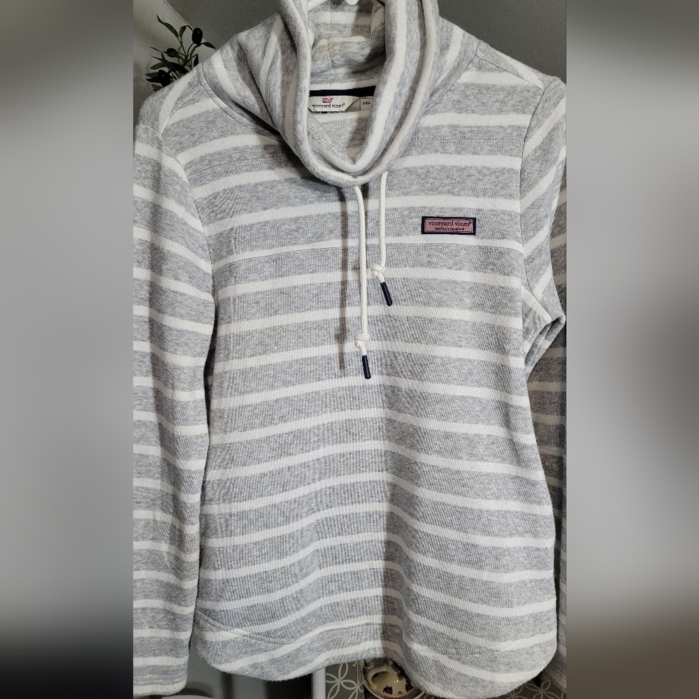 Vineyard Vines Funnel Cowl Neck Sweatshirt With Pockets Stripes Oversized XXS - Picture 3 of 6